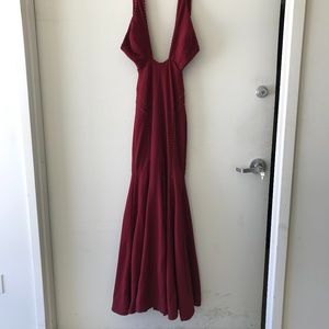 Burgundy with gold beads backless dress